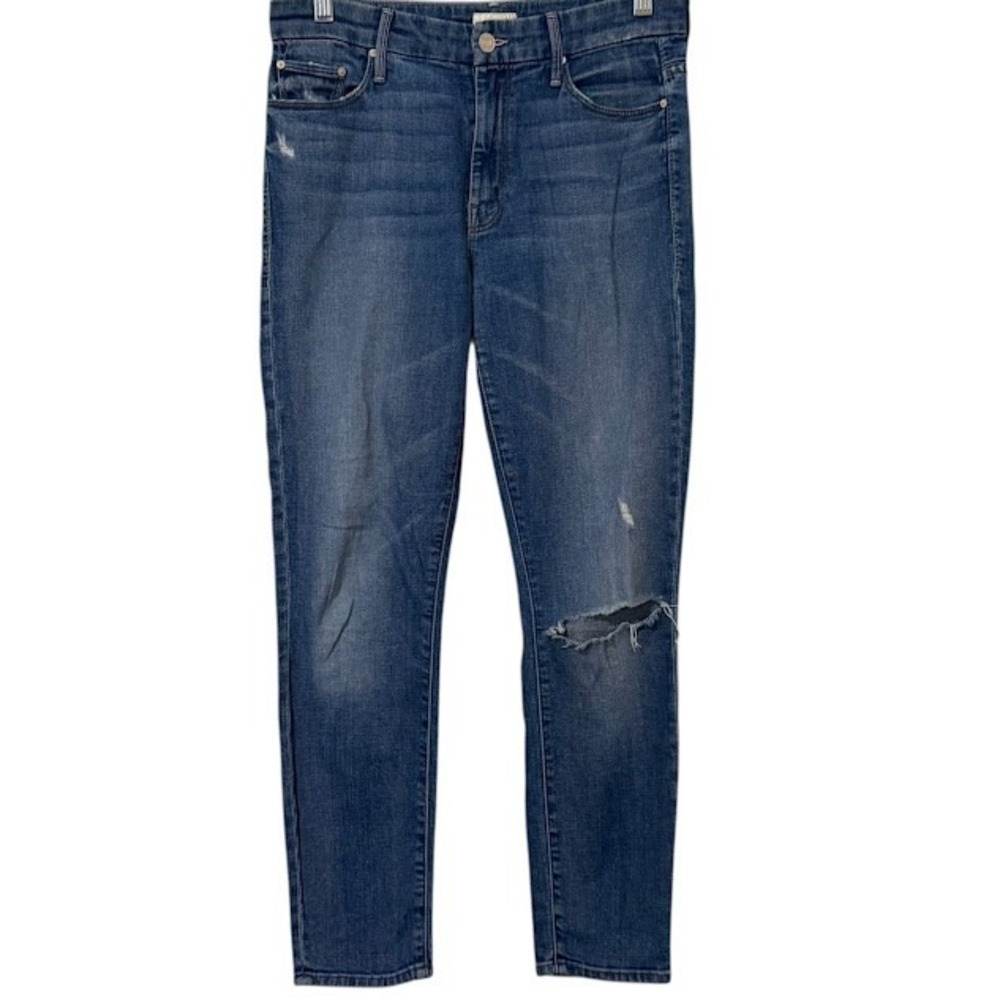 Mother Denim High Waist Looker Crop Skipping Stones Skinny Ripped Ankle Jeans 28